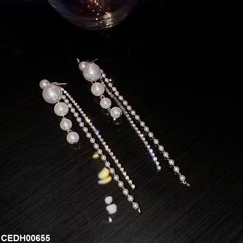 CEDH00655 ZHL Pearl Layerad Drop Earrings - CEDH