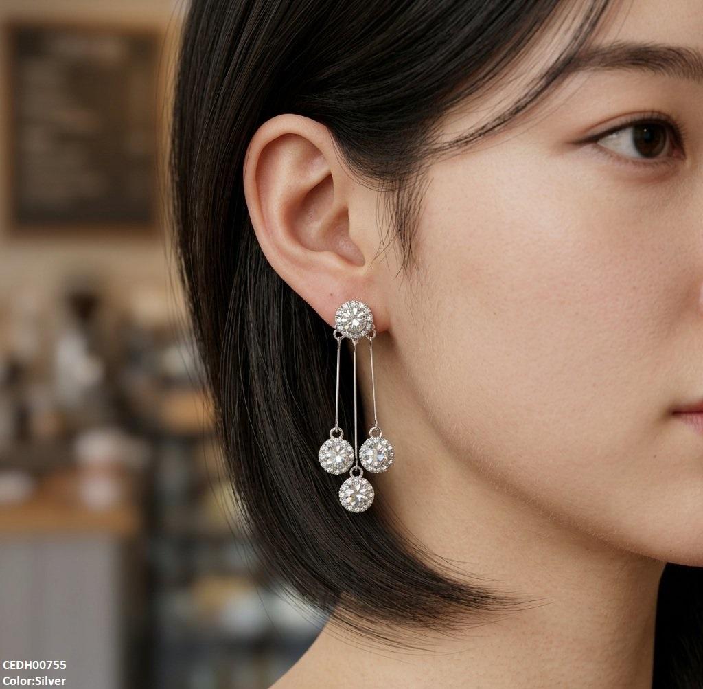 CEDH00755 ZHL Three Round Layeard Drop Earrings - CEDH