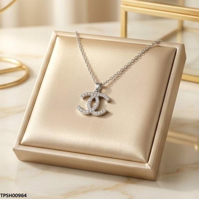 TPSH00964 TNR Stainless Steel Zircon Double C Pendant - TPSH