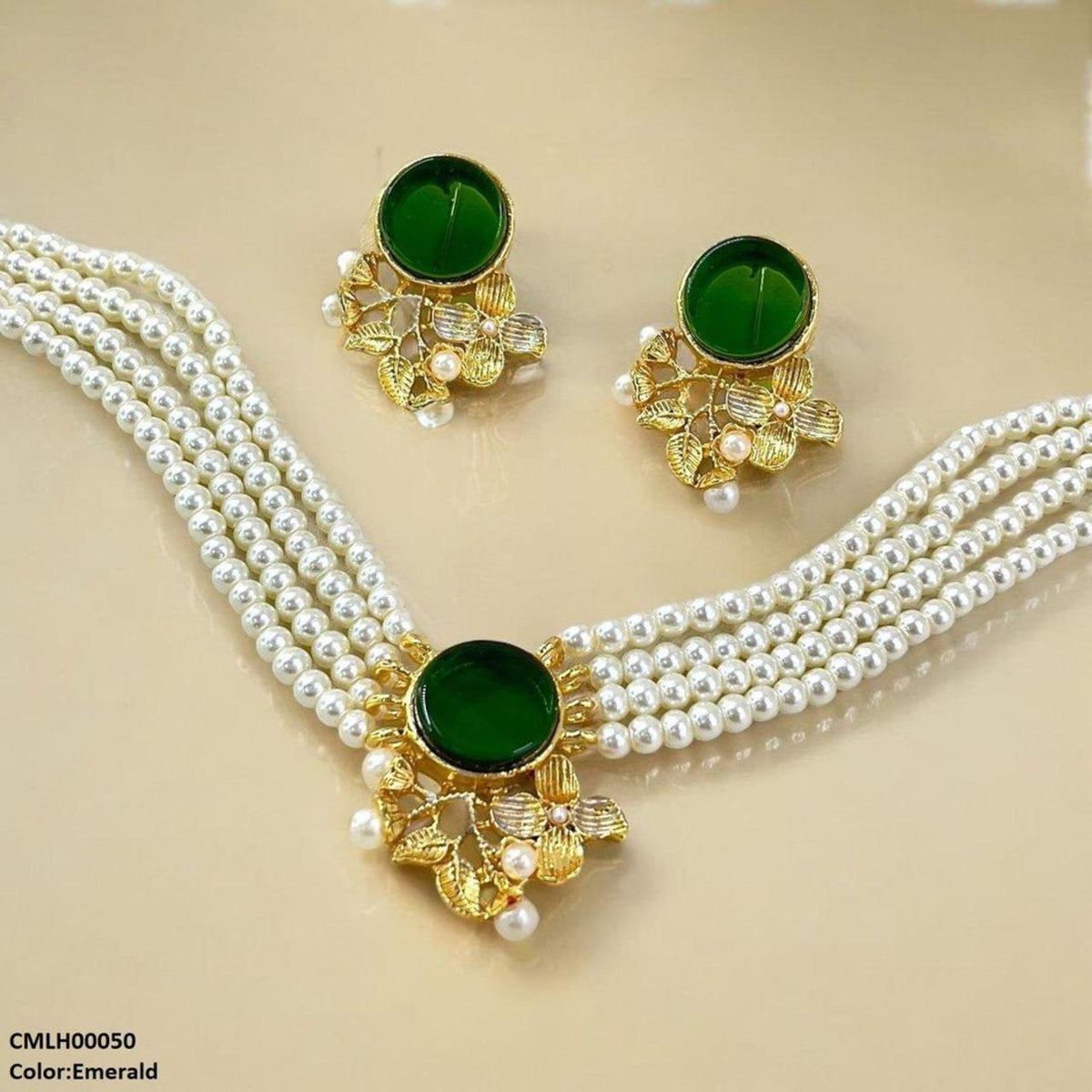 CMLH00050 MZM Circle Flower Pearl Choker Set - CMLH