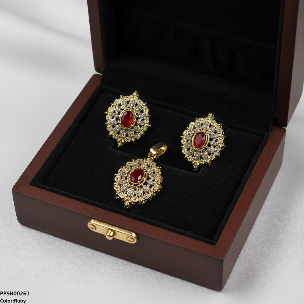 PPSH00261 MZM Oval Flower Pendant Set - PPSH