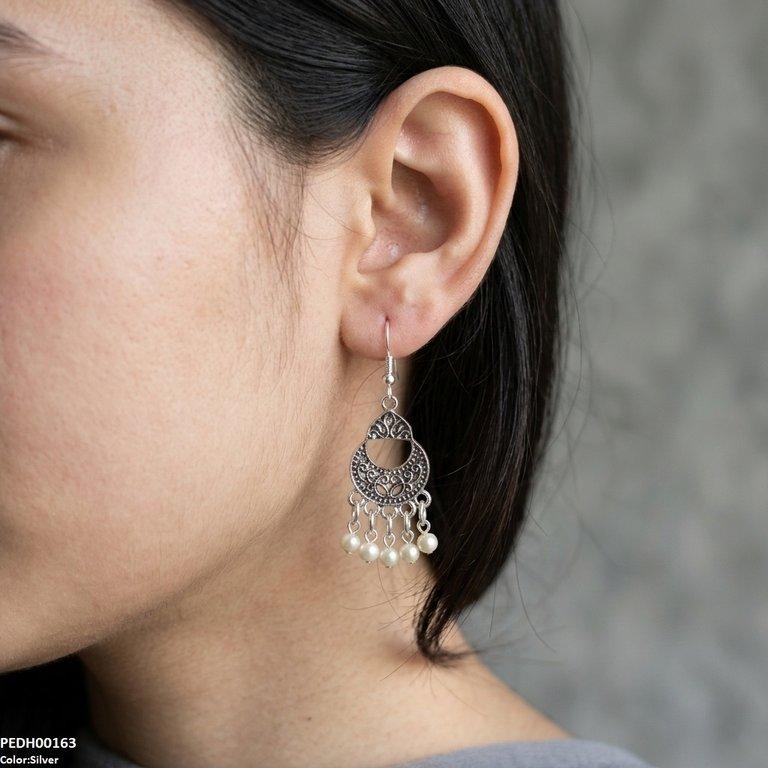 PEDH00163 ABD Moon Pearl Drop Earrings - PEDH