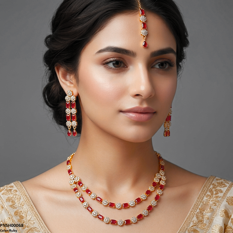 PNSH00068 FRN Rectangle/Double Layer Necklace Set - PNSH