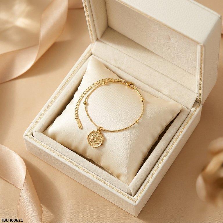 TBCH00621 MSJ Stainless Steel Botanical Motif Flower Bracelet - TBCH