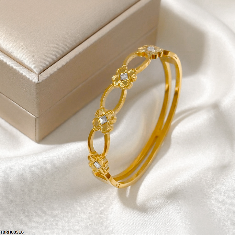 TBRH00516 MSS Round Flower Stone Stainless Steel Bracelet - TBRH