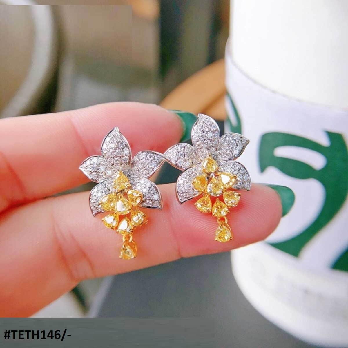 TETH146 GWH Flower ZIRCON Earrings - TETH