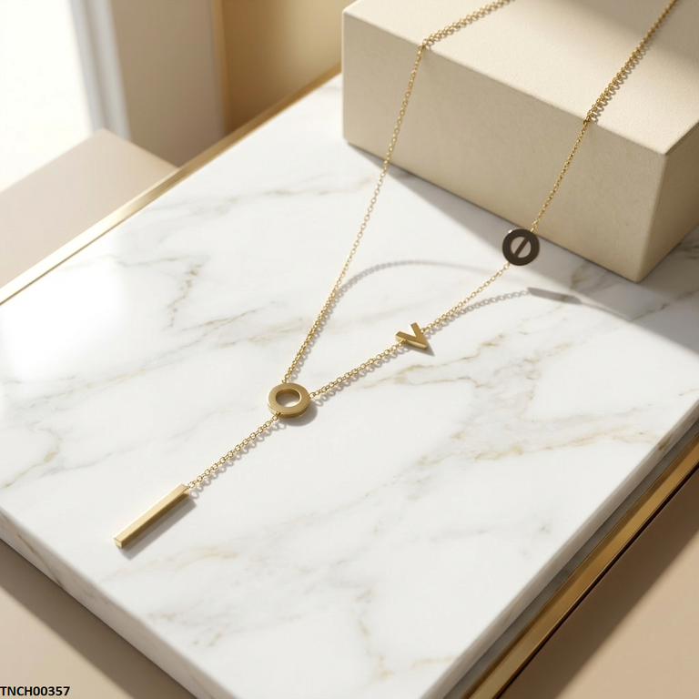 TNCH00357 QSJ Stainless Steel Round Stick Drop Necklace - TNCH