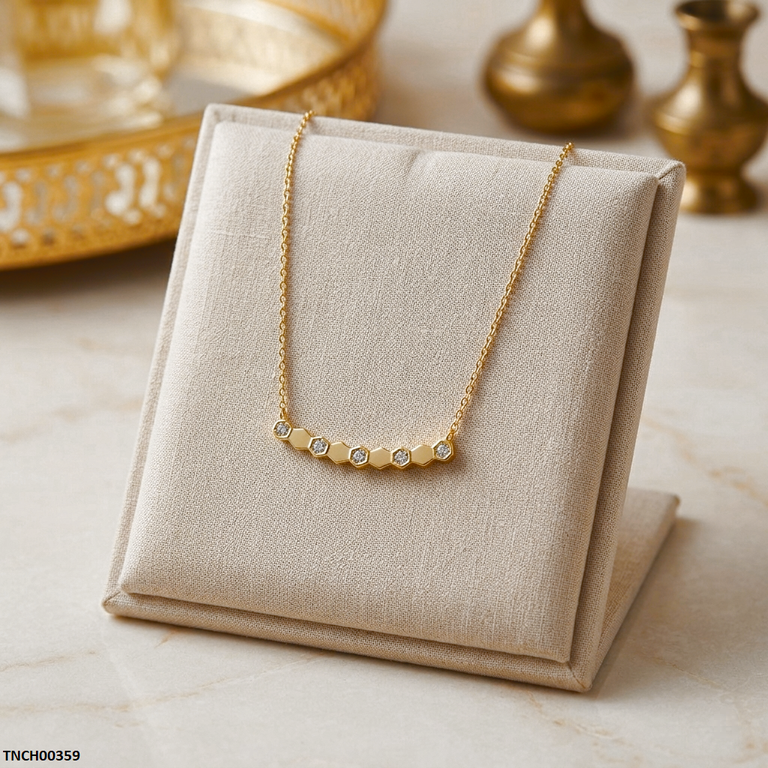 TNCH00359 MSJ Stainless Steel Double Stone Necklace - TNCH
