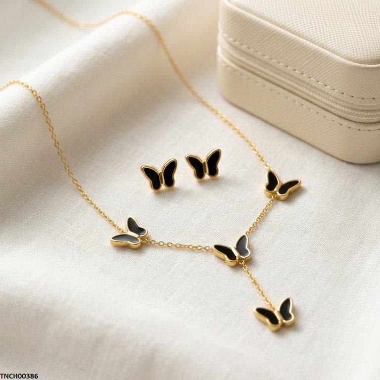 TNCH00386 BHS Butterfly Stainless Steel Necklace Set - TNCH