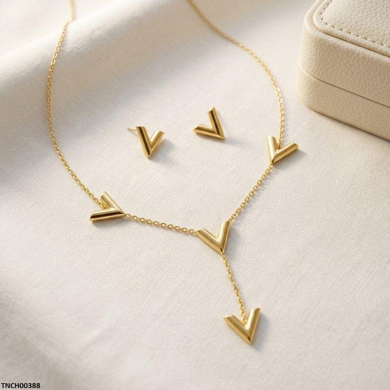 TNCH00388 BHS V-Shape Stainless Steel Necklace Set - TNCH