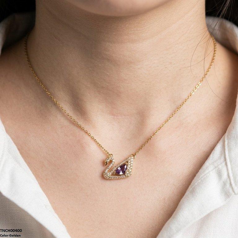 TNCH00400 TNR Stainless Steel Zircon Duck Necklace - TNCH