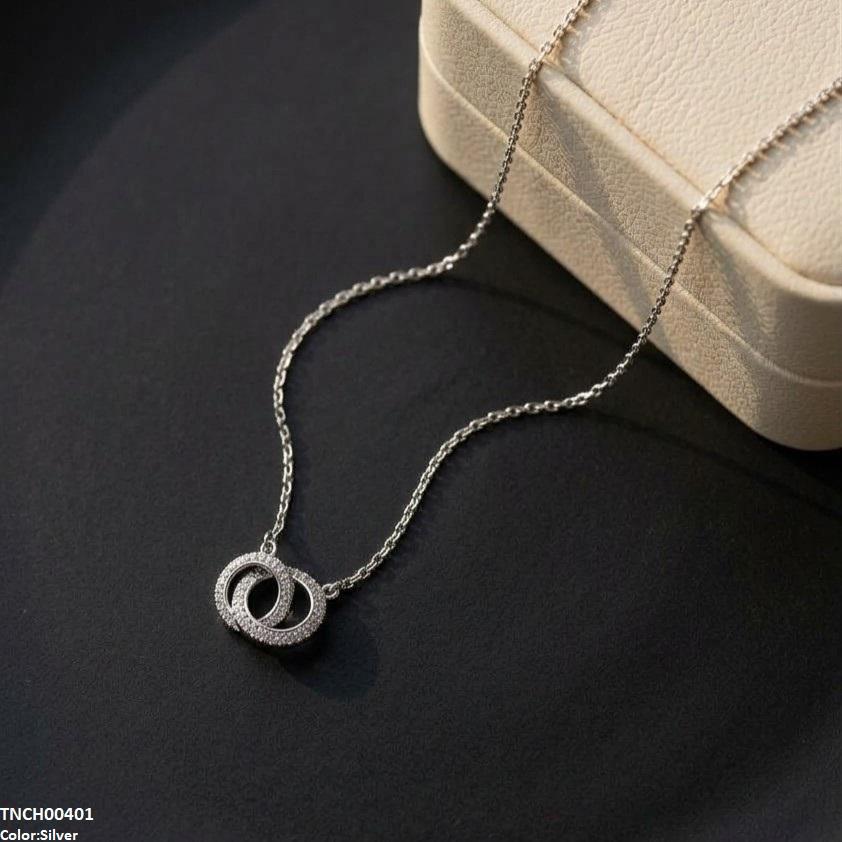 TNCH00401 TNR Stainless Steel Zircon Double Round Necklace - TNCH