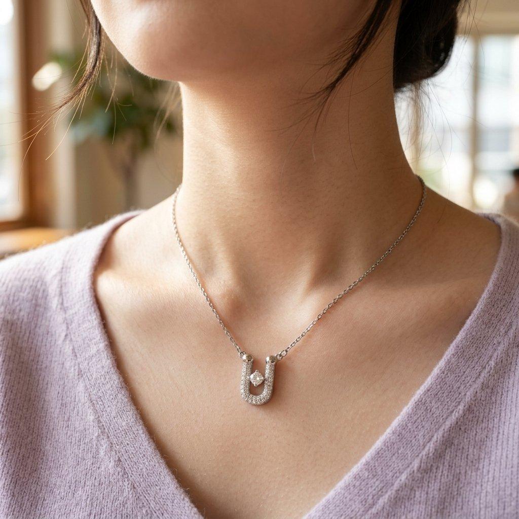 TNCH00411 TNR Stainless Steel Zircon U Shape Necklace - TNCH