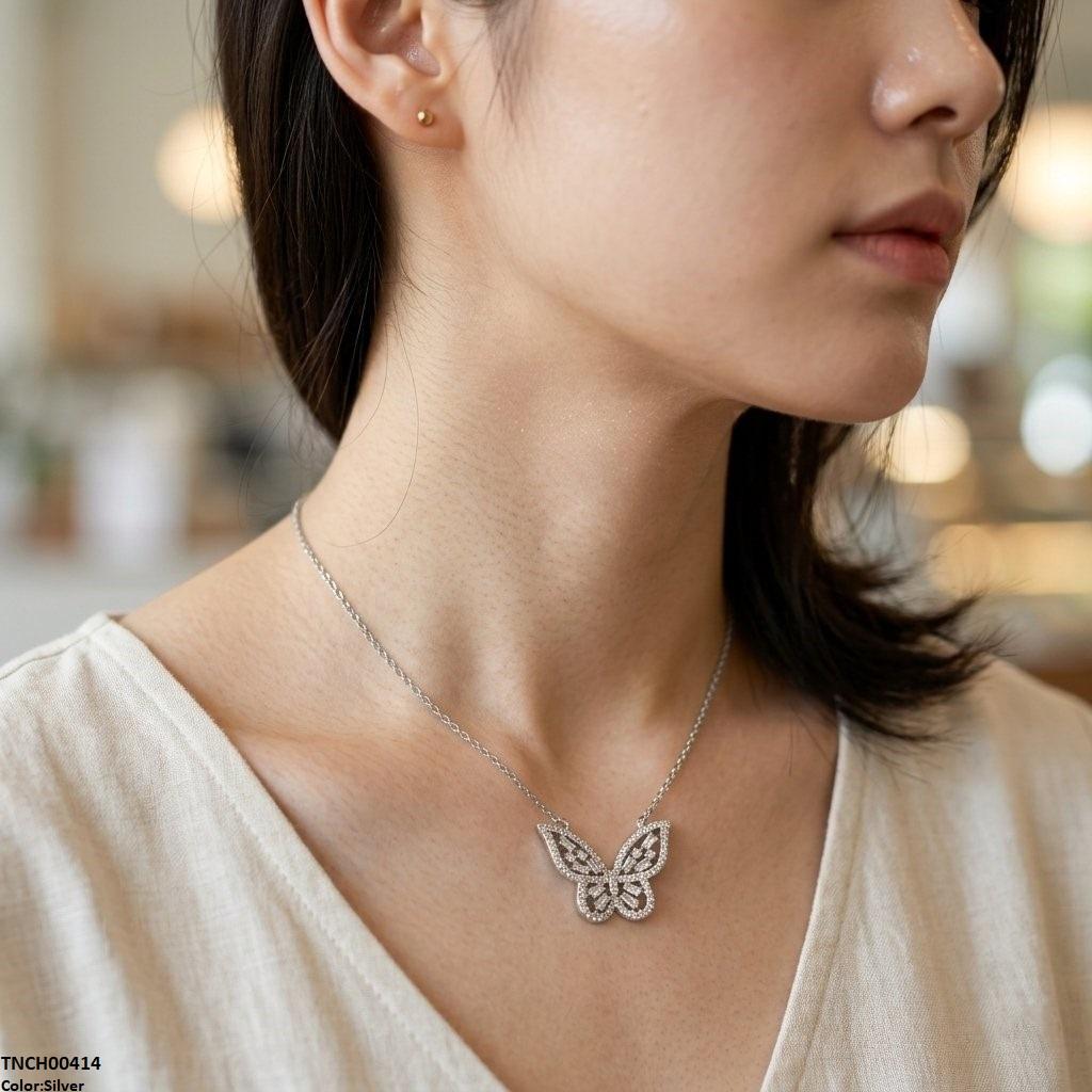 TNCH00414 TNR Stainless Steel Zircon Butterfly Necklace - TNCH