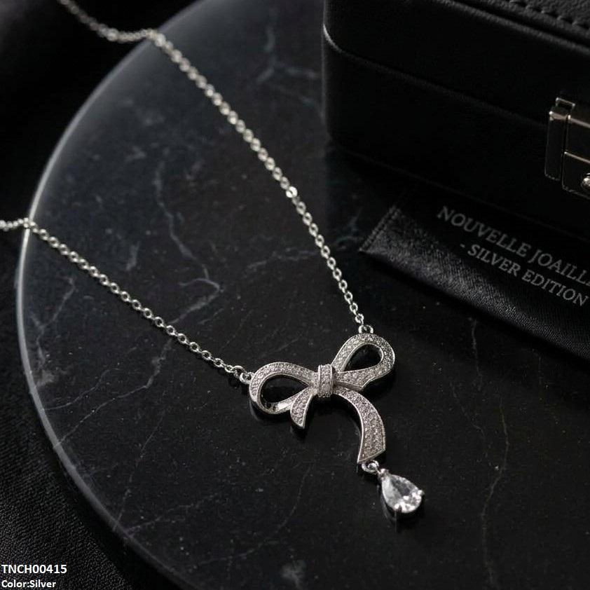 TNCH00415 TNR Stainless Steel Zircon Bow Necklace - TNCH