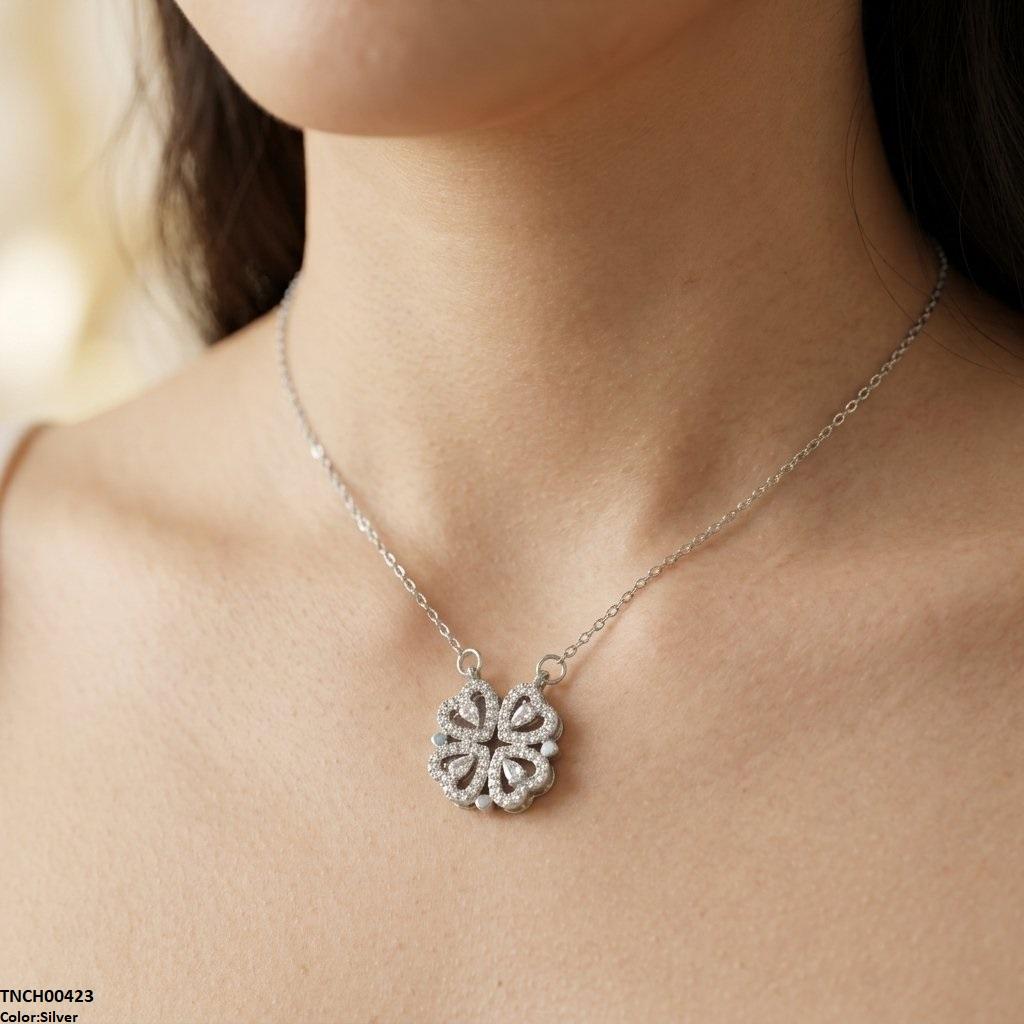 TNCH00423 TNR Stainless Steel Zircon Round Heart Necklace - TNCH