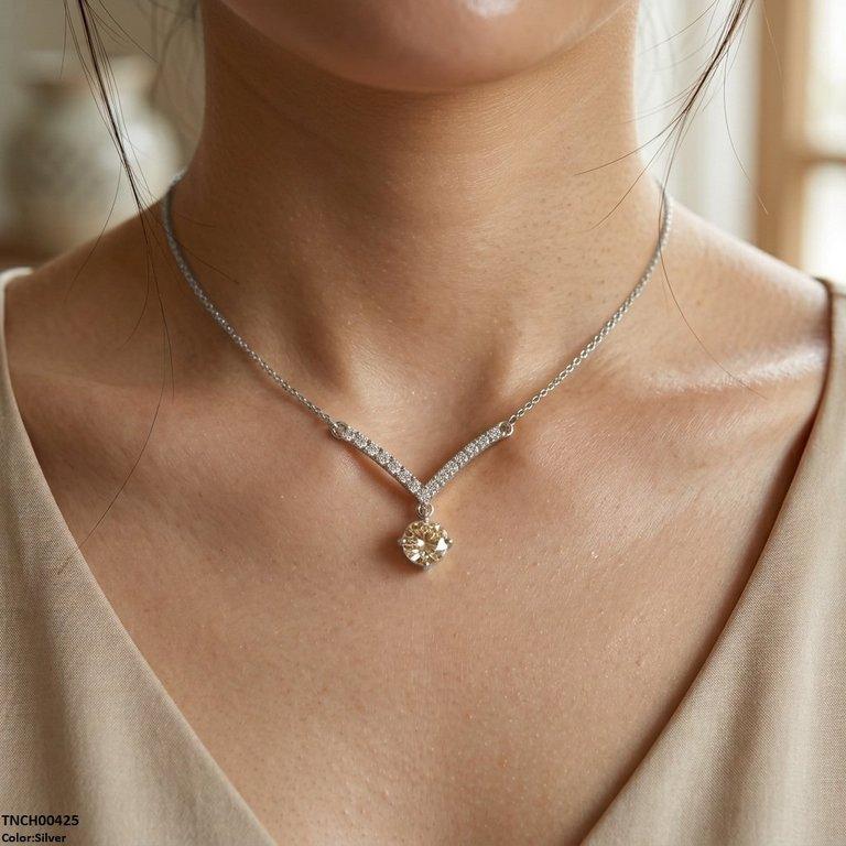 TNCH00425 TNR Stainless Steel Zircon Round Necklace - TNCH