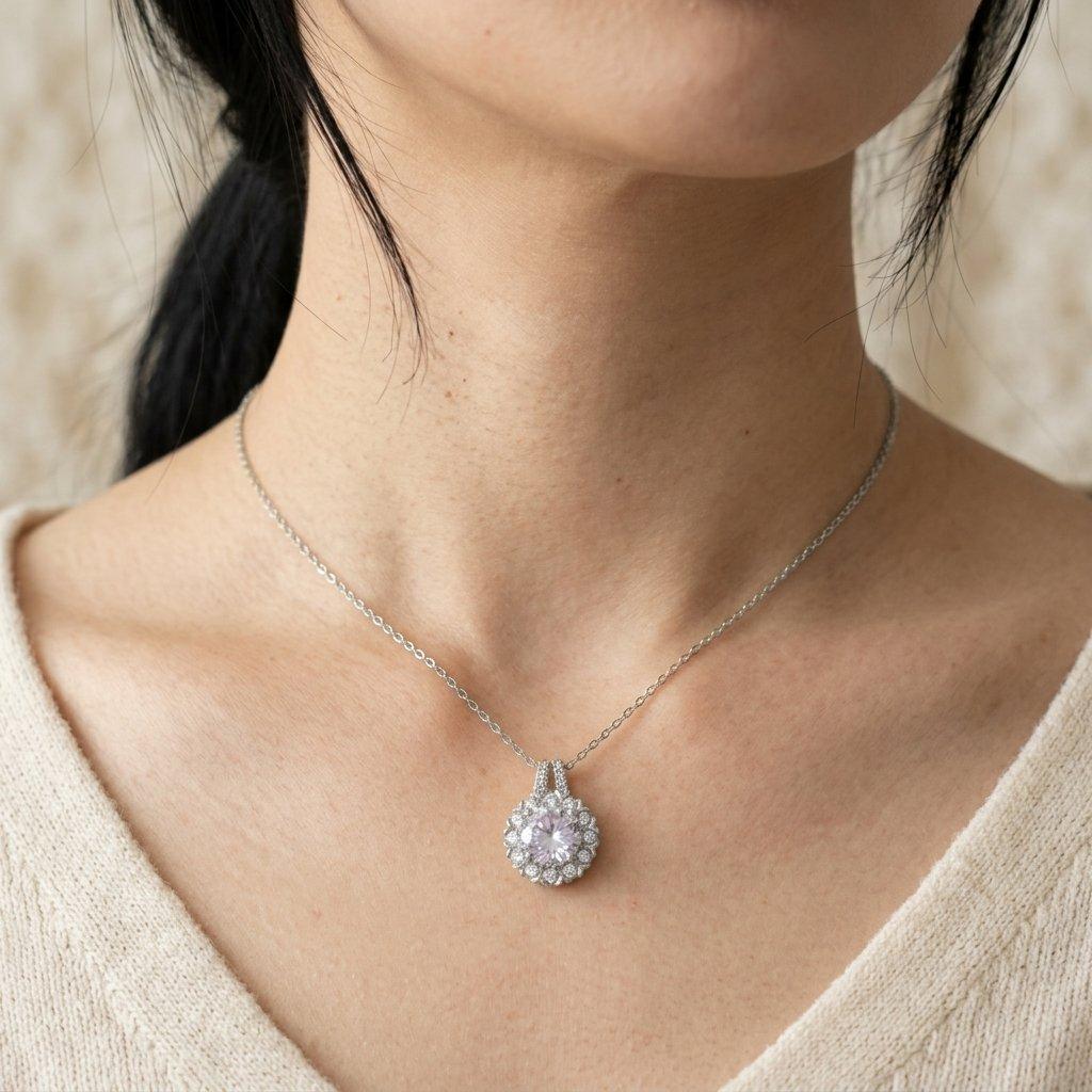 TPSH00965 TNR Stainless Steel Zircon Round Flower Pendant - TPSH