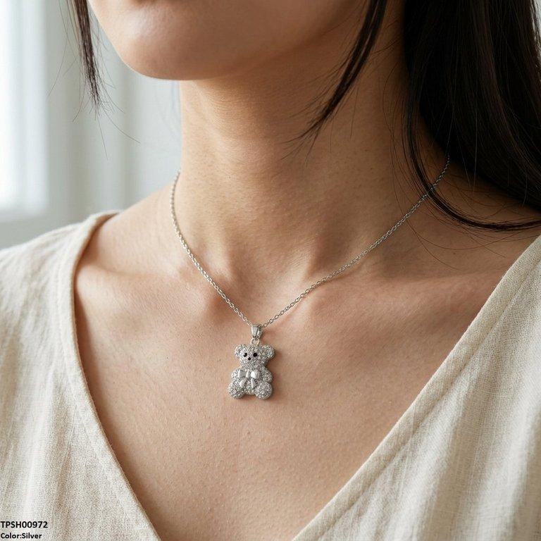 TPSH00972 TNR Stainless Steel Zircon Teddy Bear Pendant - TPSH