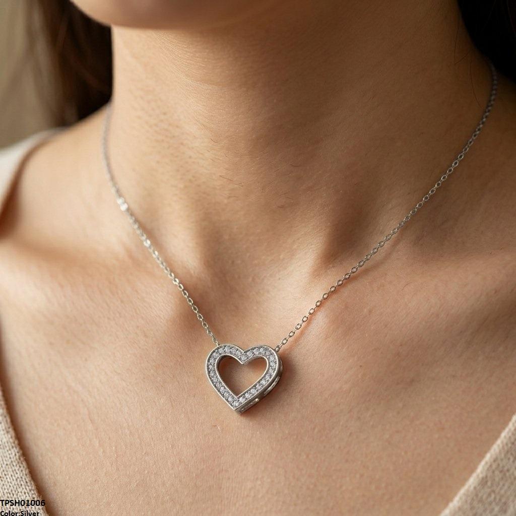 TPSH01006 TNR Stainless Steel Zircon Heart Pendant - TPSH