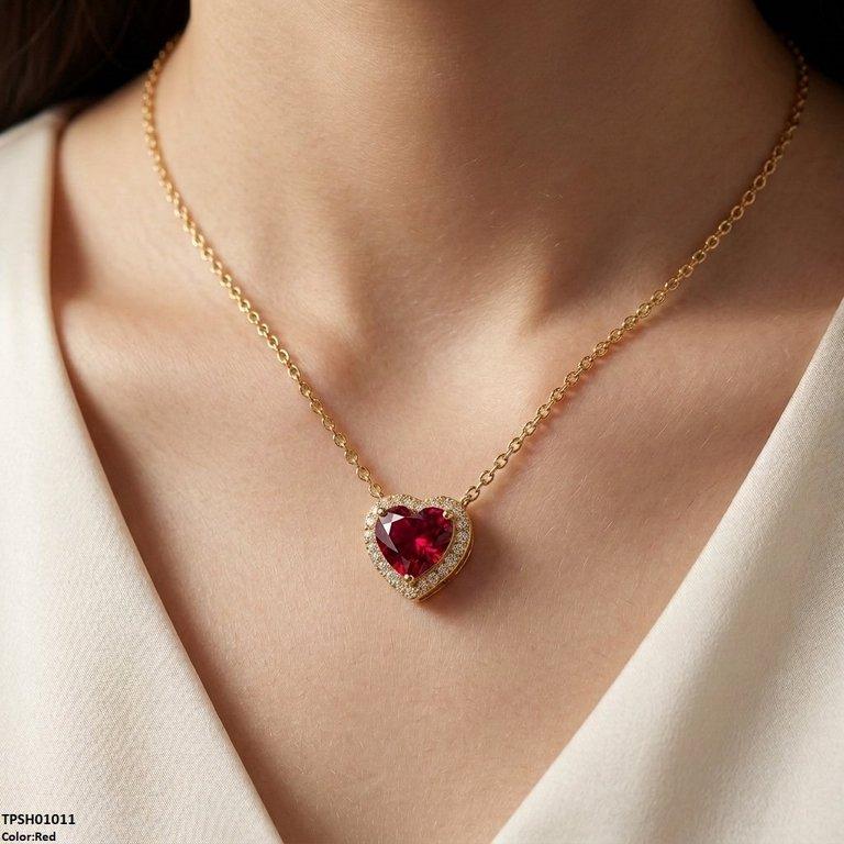 TPSH01011 TNR Stainless Steel Zircon Heart Pendant - TPSH