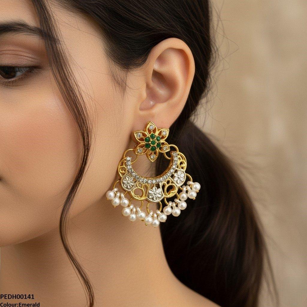 PEDH00141 FRN Moon Star Pearl Drop Earrings - PEDH
