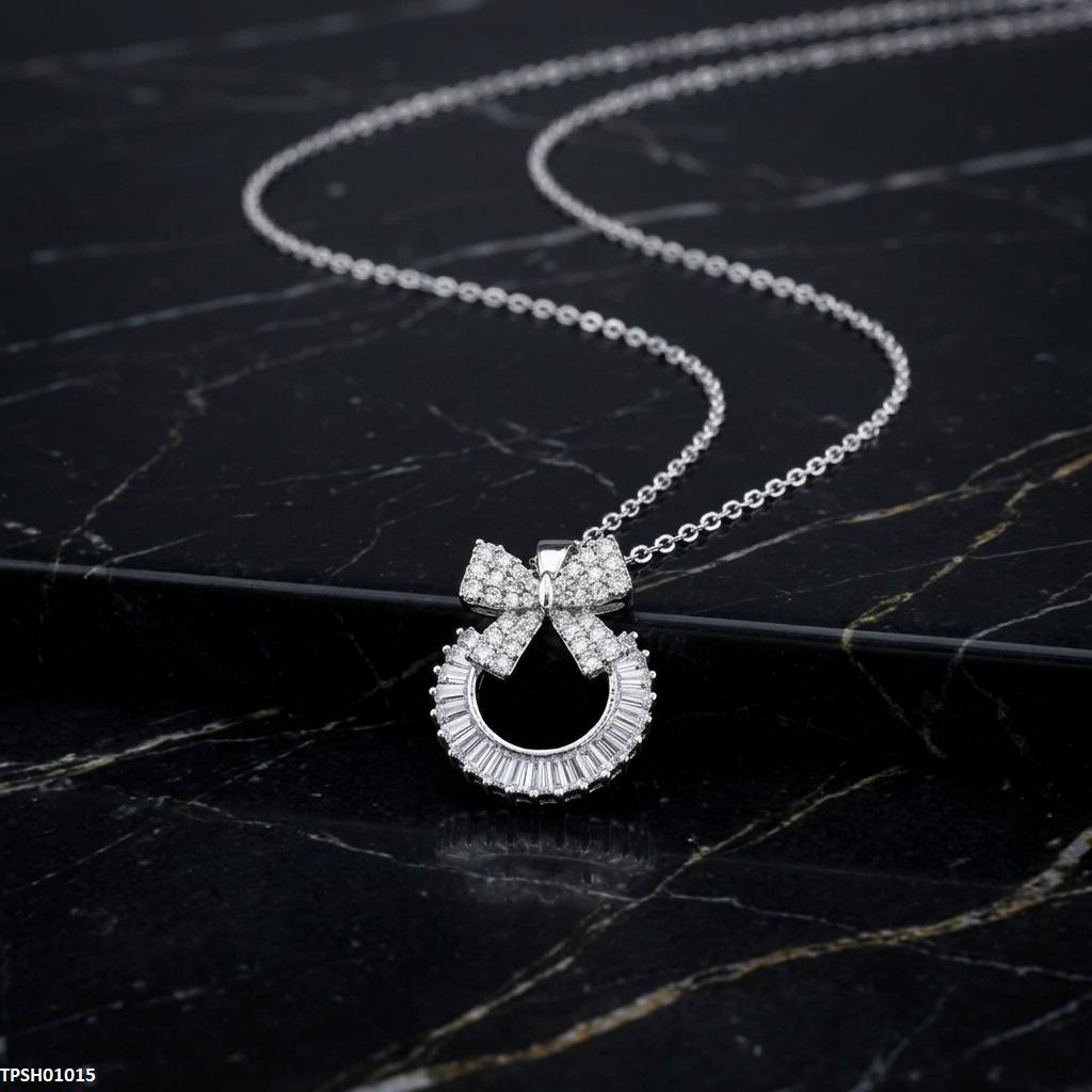 TPSH01015 TNR Stainless Steel Zircon Bow/Round Pendant - TPSH