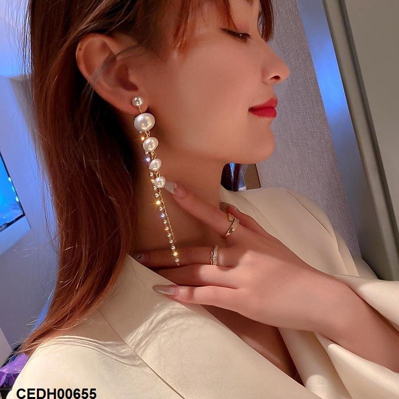 CEDH00655 ZHL  Pearl Layerad Drop Earrings - CEDH