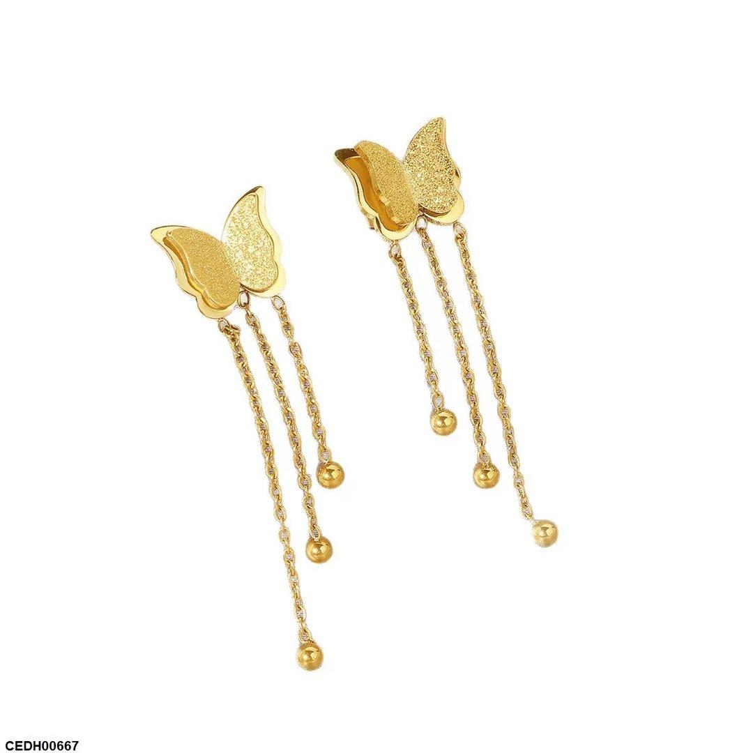 CEDH00667 DGF Double Butterfly Chain Drop Earrings - CEDH