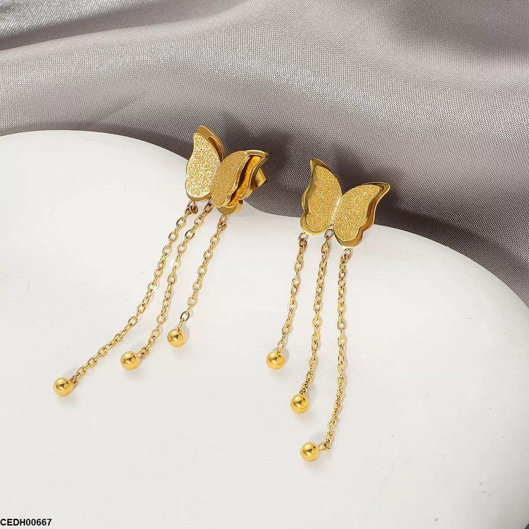 CEDH00667 DGF Double Butterfly Chain Drop Earrings - CEDH