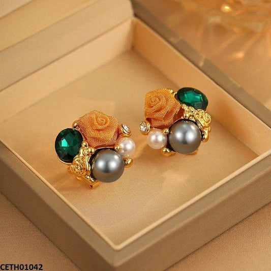 CETH01042 LSH Round/Oval Pearl Flower Tops Pair - CETH