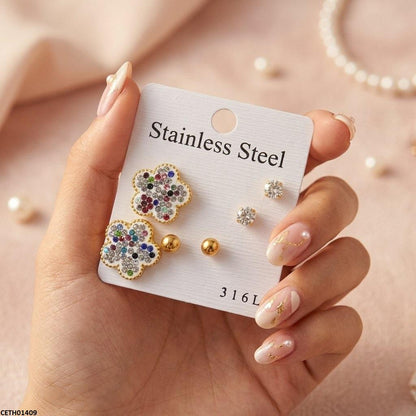 CETH01409 XAS Stainless Steel Multi Flower 3 Tops Pairs - CETH