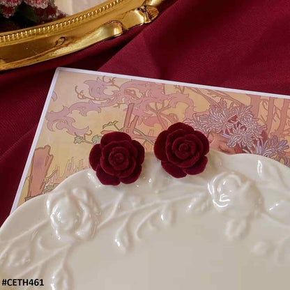 CETH461 ZHL Velvet Red Rose Mini Stud Ear Tops Pair