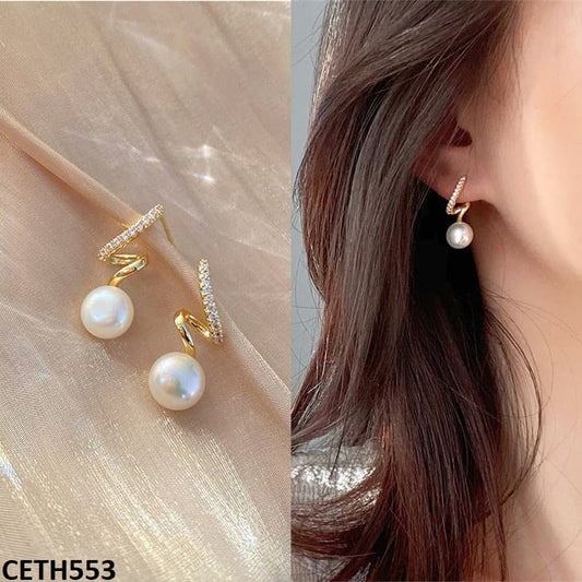 CETH553 LSH Zigzag/Pearl Stud Tops Pair