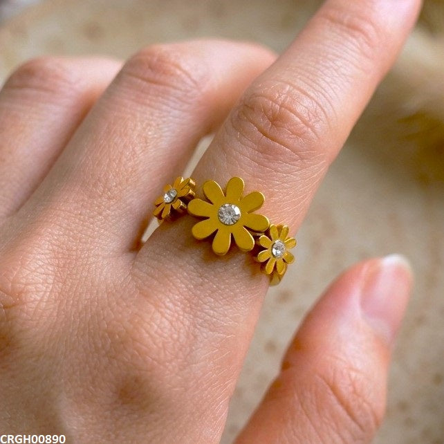 CRGH00890 MOX Stainless Steel Flower Stone Ring - CRGH