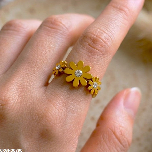 CRGH00890 MOX Stainless Steel Flower Stone Ring - CRGH