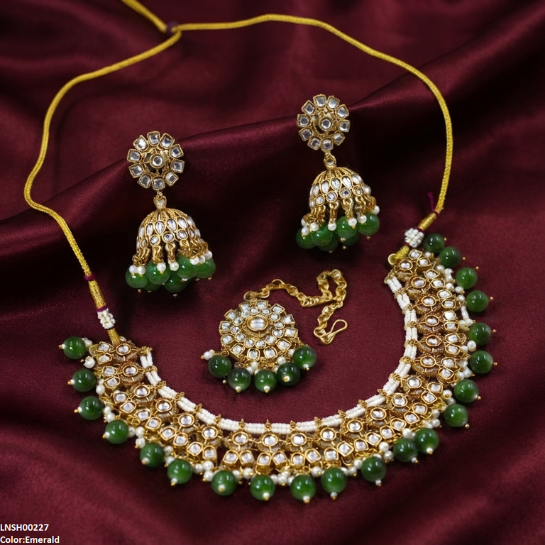 LNSH00227 ANI Round Flower Rajwari Necklace Set - LNSH