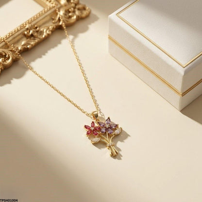 TPSH01004 TNR Stainless Steel Zircon Flower Bokeh Pendant - TPSH