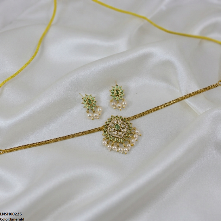 LNSH00225  ANI Flower Pearl Drop South Indian Necklace Set - LNSH