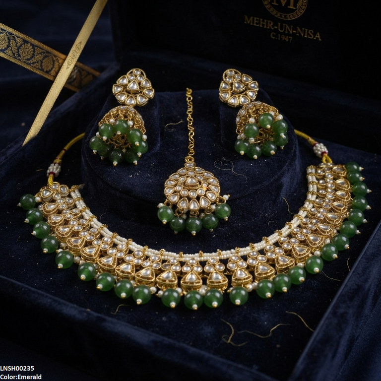 LNSH00235 ANI Round Flower Pearl Drop Rajwari Necklace Set - LNSH