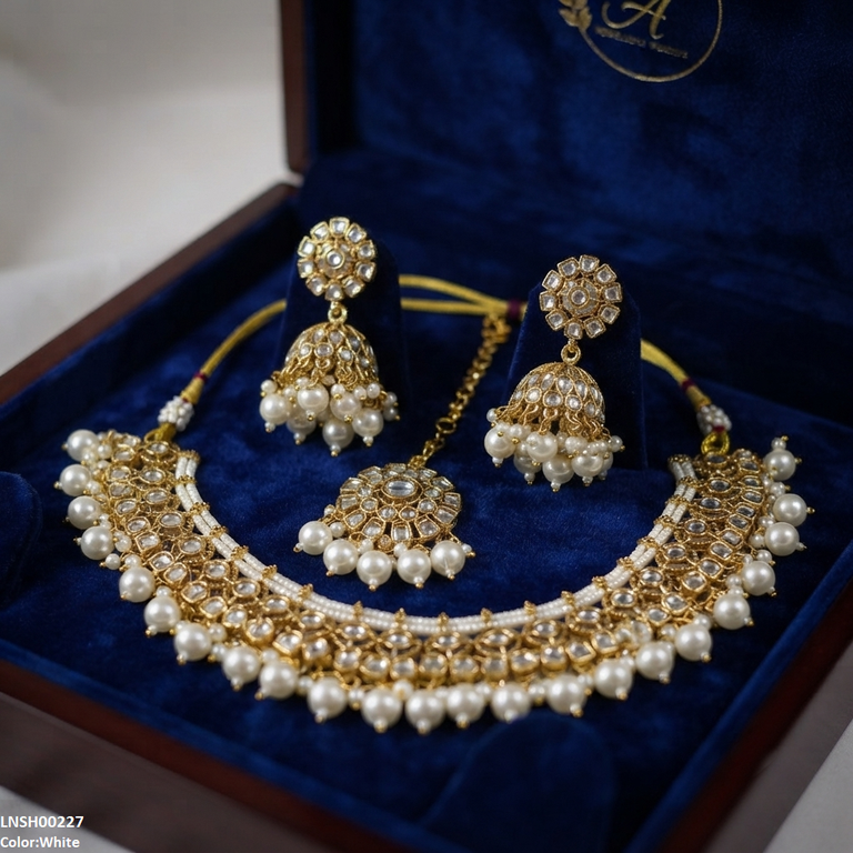 LNSH00227 ANI Round Flower Rajwari Necklace Set - LNSH