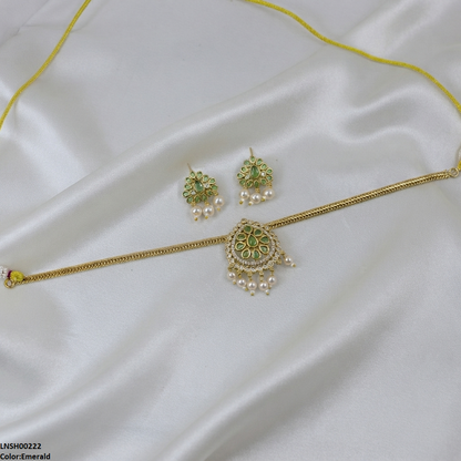 LNSH00222 ANI Tear Pearl Drop South Indian Necklace Set - LNSH