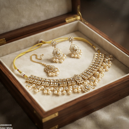 LNSH00226 ANI Flower Square Stone Pearl Drop Rajwari Necklace Set - LNSH