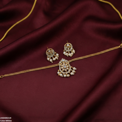 LNSH00219 ANI Tear/Oval Flower Pearl Drop South Indian Necklace Set - LNSH