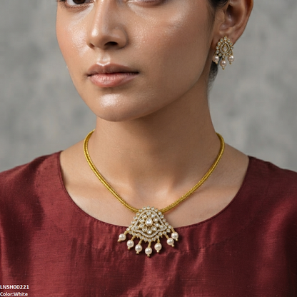 LNSH00221 ANI Round Pearl Drop South Indian Necklace Set - LNSH