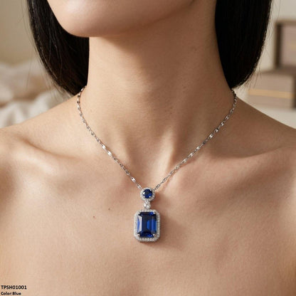 TPSH01001  TNR Stainless Steel Zircon Rectangle Stone Pendant - TPSH