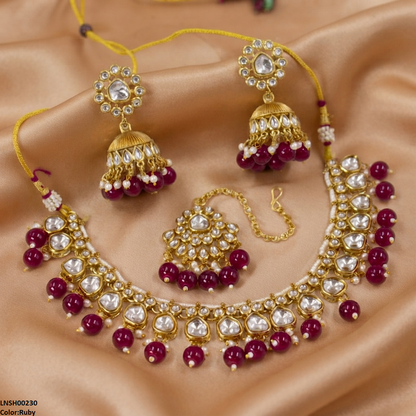 LNSH00230  ANI Oval Pearl Drop Rajwari Necklace Set - LNSH