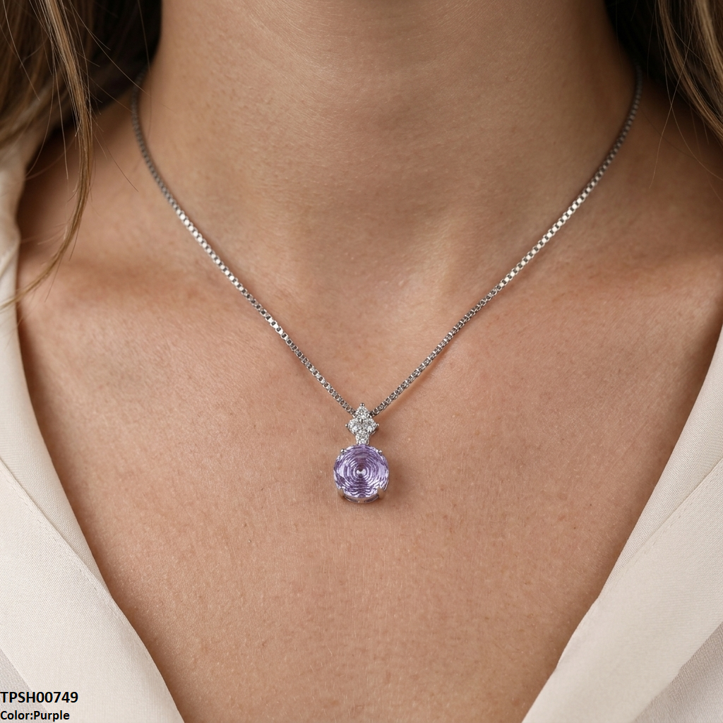 TPSH00749 GWH Round ZIRCON Pendant With Chain - TPSH