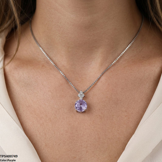TPSH00749 GWH Round ZIRCON Pendant With Chain - TPSH