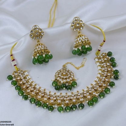 LNSH00235 ANI Round Flower Pearl Drop Rajwari Necklace Set - LNSH
